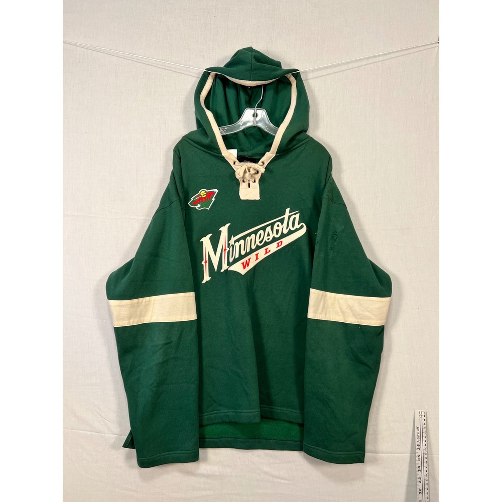 Old Time Hockey Minnesota Wild Lace Up Hoodie Green Mens Large NHL Bestof 7
